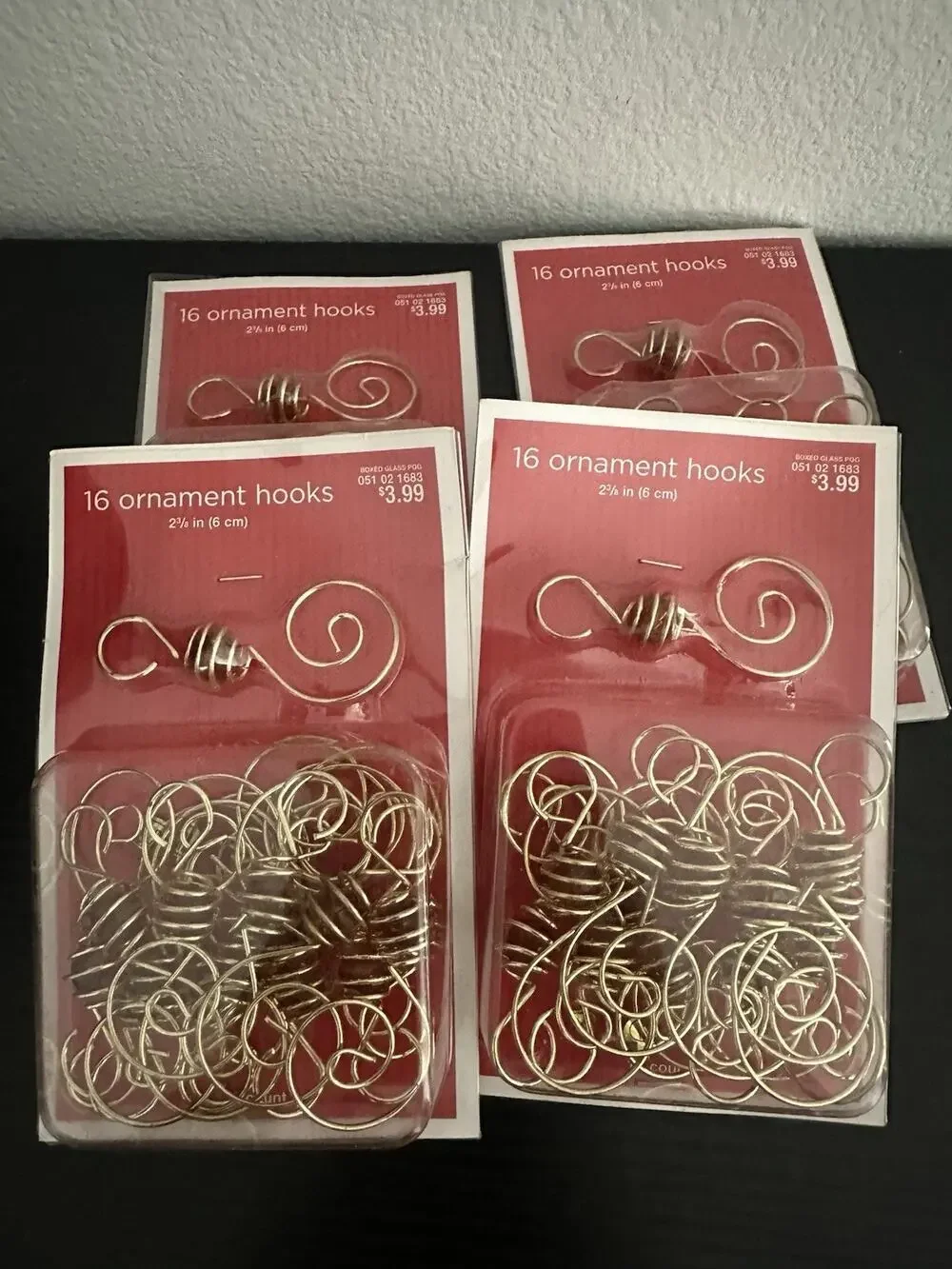 Christmas Gold Swirl Ornament Hooks - 4 Packs of 16 Ornament Hooks - NEW